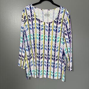 Investments Essential Women's Colorful Chevron Top - Size Large - Metallic Retro